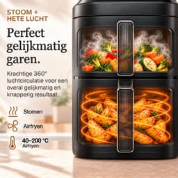 SwayTosh Cloud Airfryer met Stoomfunctie - 11L - PFAS Vrij - Double Stacked - Dubbele Airfryer XXL - Stomen én Airfryen - 2 Manden - 10 Kookprogramma's - 40-200°C - Dubbele Heteluchtfriteuse - 2750W — thumbnail 2