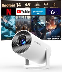SnelShoppen - Draagbare Projector met Android 14, Miniprojector 4K 1080P Full HD, 200ANSI 8000L, 5G WiFi, BT 5.4, Bioscoopprojector 180° Draaibaar voo — thumbnail 1