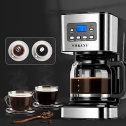 Koffiemachine Van 1,5 Liter Met Timer Isolatiefunctie Anti-Druppelsysteem En Transparant Venster - 950W Snelzetten 2 Uur Warmhouden Automatische Uitschakeling - Voor Thuis Kantoor En Studentenkamers - Zwart En Zilver — thumbnail 4
