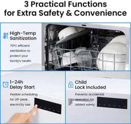 Tafelmodel Vaatwasser 6 Couverts – 8 Programma’s – 30 Min Snelprogramma – 24 U Startuitstel – 70°C Reiniging — thumbnail 3