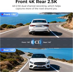 Dashcam voor auto - Zwart - 3,19 inch IPS-scherm - 4K + 2,5K Dual Camera met GPS en WiFi - Voorzien van Nachtzicht en Parkeermodus — thumbnail 2