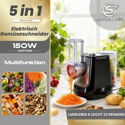 Elektrische groentesnijder - Wit - 9 x 7,5 cm - 5-in-1 met Roestvrijstalen Messen - Voor Keuken Gebruik — thumbnail 2