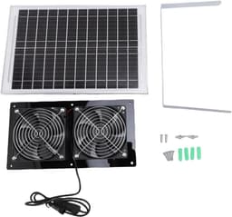 Zonne Afzuigventilator - Ventilator Kit - Ventilatie Buitenruimte - Dubbele Ventilator - 300 x 160 mm - Zwart — thumbnail 1
