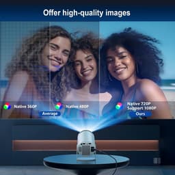 SnelShoppen - Portable Projector 4K 1080P FHD Mini Projector Wifi 6 BT 5.0, 180° Rotatie, Automatische Trapezoid Correctie voor Feest, Camping, Thuisb — thumbnail 5