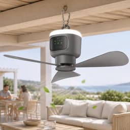 Lapamax Oplaadbare Hangventilator met Lamp - 12.000 mAh - 4 Snelheden - Afstandsbediening en Timer - Campingventilator voor Tent en Camper - Grijs - Ø 45 cm — thumbnail 1