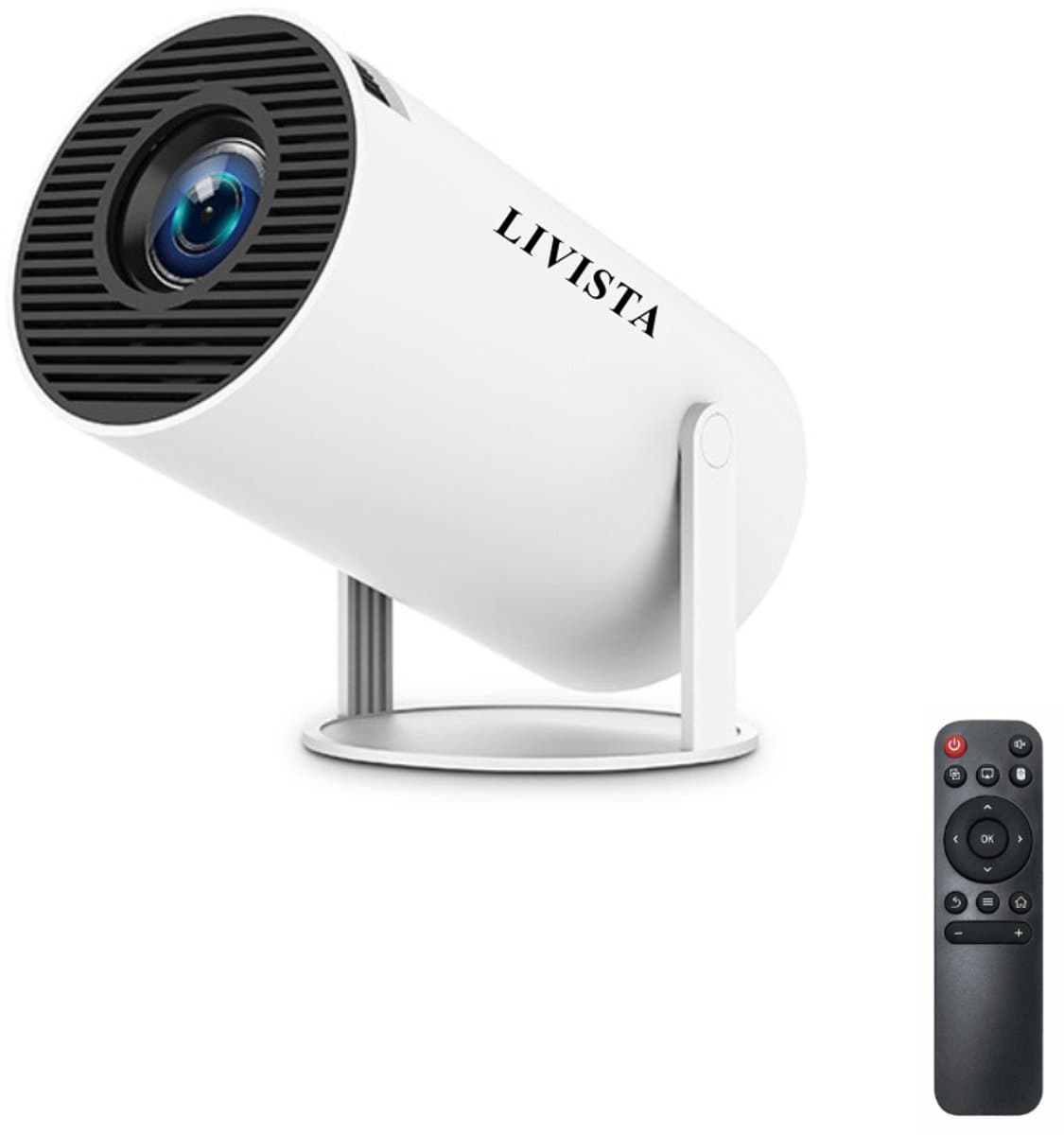 Livista Smart Mini Beamer – 4K Ondersteuning – Android 13 – WiFi 6 & Bluetooth 5.0 – Auto Keystone – Draagbare HD Projector – Voor Thuisbioscoop, Gaming & Presentaties – Geschikt voor IOS en Android – Wit — afbeelding 1