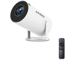 Livista Smart Mini Beamer – 4K Ondersteuning – Android 13 – WiFi 6 & Bluetooth 5.0 – Auto Keystone – Draagbare HD Projector – Voor Thuisbioscoop, Gaming & Presentaties – Geschikt voor IOS en Android – Wit