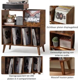 Lìon® Platenspeler Kast - Houder voor Vinylplaten - Platenkastje met Plank - Bruin - 40cm x 80cm x 83cm — thumbnail 4