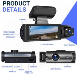 Auto Camera - Rijcamera Recorder - Veilige Ritten - Dubbele Lens Full HD - 170 Graden Hoek - Zwart — thumbnail 4