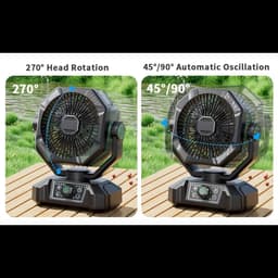 Skytoo Campingventilator - 40.000 mAh batterij - 8 snelheden - 4 led-lampen - Dubbele motor - 270° rotatie - Afstandsbediening - Lange gebruiksduur - Krachtige luchtstroom - Voor camping, tent & buitengebruik - Geel — thumbnail 5