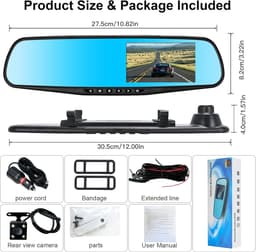 Dash Cam Spiegel Dash Camera Voor en Achter 1080P Full HD Video Auto Rijden Recorder Groothoek Dual Lens Dashboard Camera DVR met G-Sensor, Loop Recording Parking Mode Bewegingsdetectie (blauw) — thumbnail 5