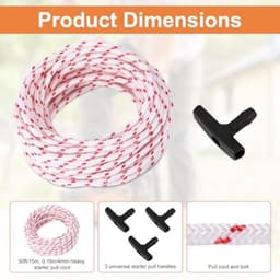 1 Rol Vervangende Terugslagstartkabel voor Stihl Homelite Craftsman Poulan Grasmaaier, 15m Zeer Sterke Starttrekkoord met 3st Universele Starttrekkoord Handvatstartkabelset — thumbnail 4
