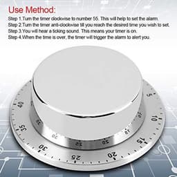 Handmatige mechanische keukentimer, afteltimer met magnetische voet, mechanische kooktimer (zilver) — thumbnail 3
