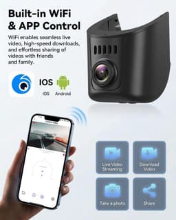 4K Dash Cam Compatibel met Audi A4 A6 A3 A5 Q5 S4 S6 Q7 A8 S8 TT A7 S5 Q3 S3 S7 RS3 RS5 RS6 e-tron, UHD 2160P WiFi & App Autocamera, Nachtzicht, G-sensor, Loopopname, 150° groothoek — thumbnail 5