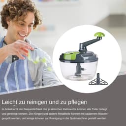 Handmatige Keukenmachine - Trekkoord Hakmolen - Snel Ingrediënten Snijden - Afneembare Vaatwasmachinebestendige Onderdelen - 20 cm - Grijs — thumbnail 3