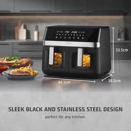 Heteluchtfriteuse Dubbel - Airfryer XL - Gezond Koken - Twee Kamers - 14 Liter - Zwart — thumbnail 2