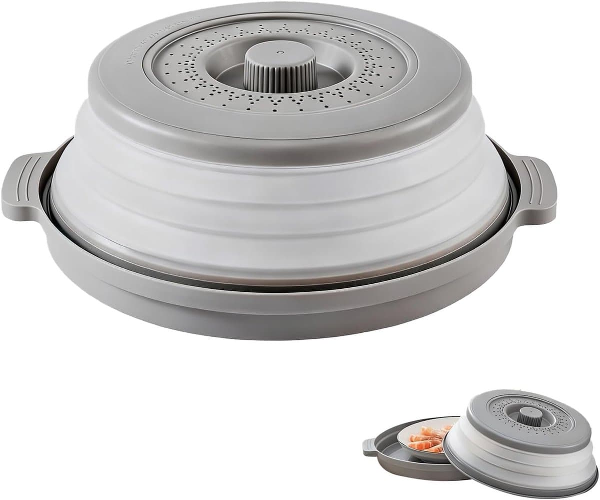 Magnetron Deksel - Voedseldeksel Magnetron - Voedsel Opwarmen - Inklapbaar Ontwerp - 27.3 cm Diameter - Grijs — afbeelding 1