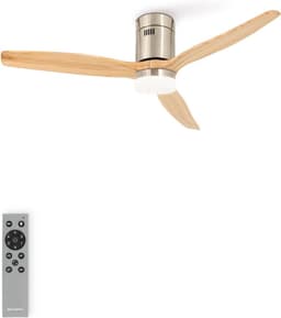 Plafondventilator met Licht - Ventilator - Comfort Verhogend - Stille DC Motor - 132 cm Diameter - Natuurlijk Hout — thumbnail 1