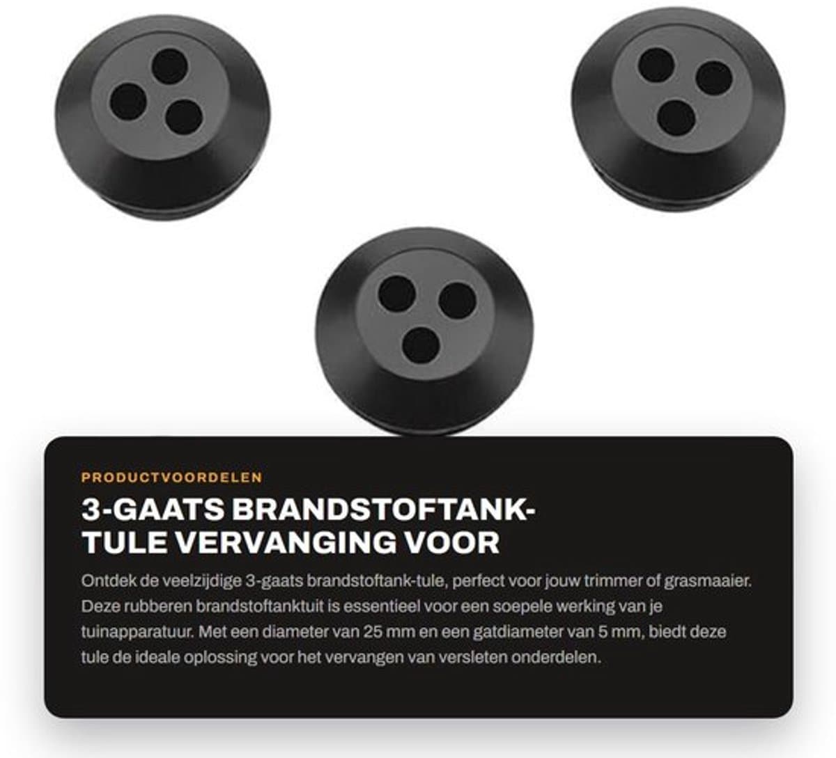 3-gaats brandstoftank-tule - vervanging voor trimmer-grasmaaier - rubber - geschikt voor brandstoftanktuit - zwart - 5 stuks/pakket — afbeelding 1