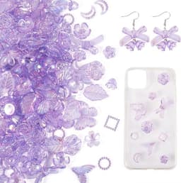 Mix van paarse acryl kralen in bloem-, strik-, vlinder-, zeemeerminstaart- en bladvorm voor het maken van armbanden en sieraden, 100 gram — thumbnail 3