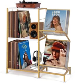 LP Opbergsysteem - Platenspeler Meubel met LP Kast - Vinyl Opbergsysteem - Lichtbruin - ‎‎70cm x 30cm x 81cm — thumbnail 1