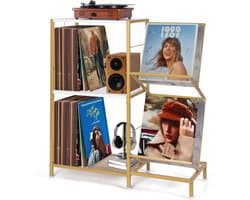 LP Opbergsysteem - Platenspeler Meubel met LP Kast - Vinyl Opbergsysteem - Lichtbruin - ‎‎70cm x 30cm x 81cm