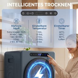 TEKROA® 5 kg wasdroger met ventilatie - 1000 W compacte vrijstaande wasdroger met voorlader - roestvrijstalen trommel - timer - blauw — thumbnail 5