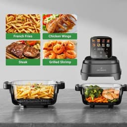 Just Perfecto Draagbare Glazen Airfryer – Totale Capaciteit 5,5 L, 1,5 L + 4 L Transparante Glazen Mandjes, Olievrije Heteluchtfriteuse — thumbnail 2