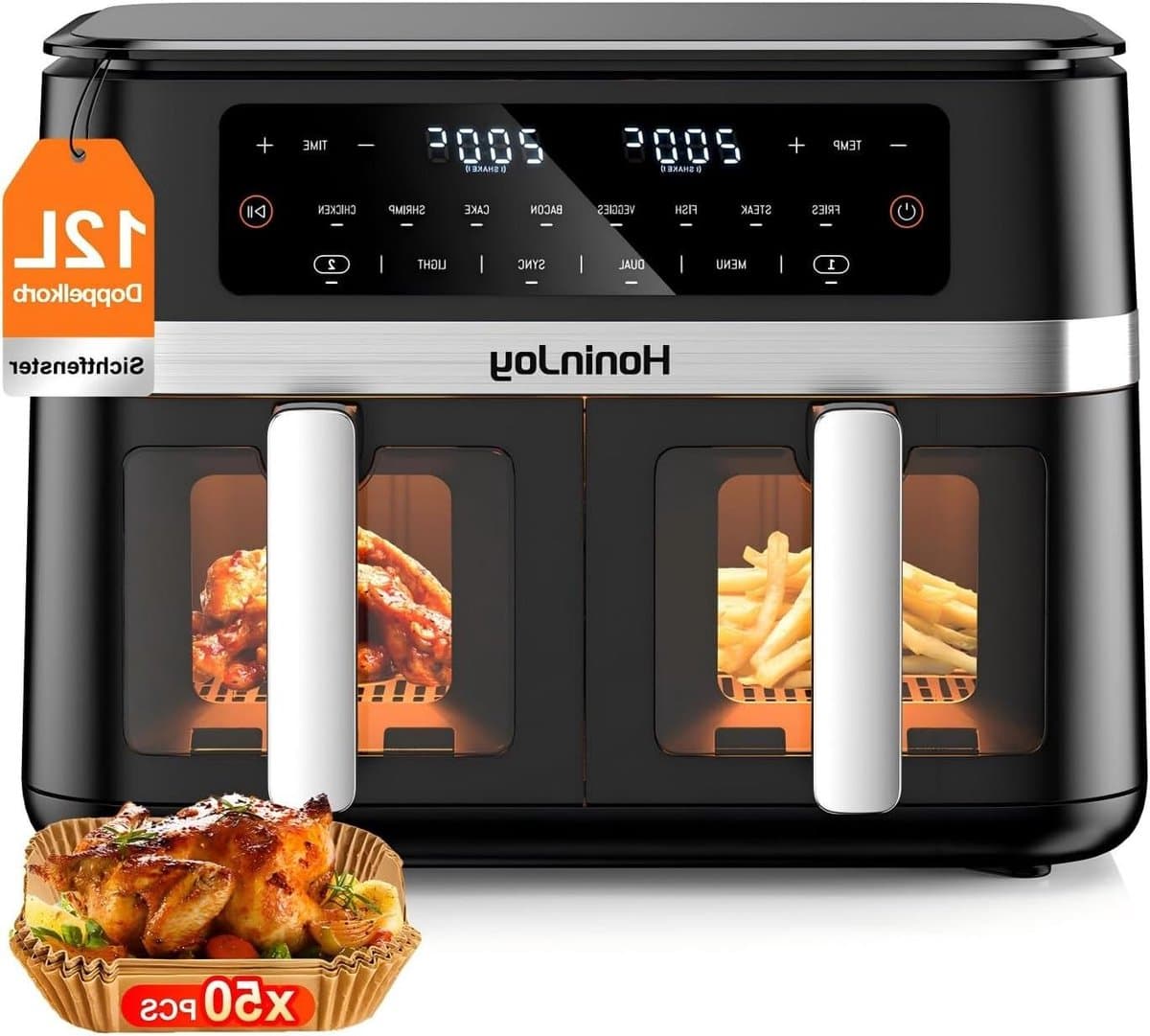 Dubbele Airfryer - Heteluchtfriteuse - Gezond Koken - Dubbele Zone - 12 Liter - Zwart — afbeelding 1