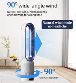 Bladloze Torenventilator - Staande Ventilator Zuiveraar - Frisse Lucht Creëren - Veilig Zonder Bladen - 58 cm - Blauw — thumbnail 3