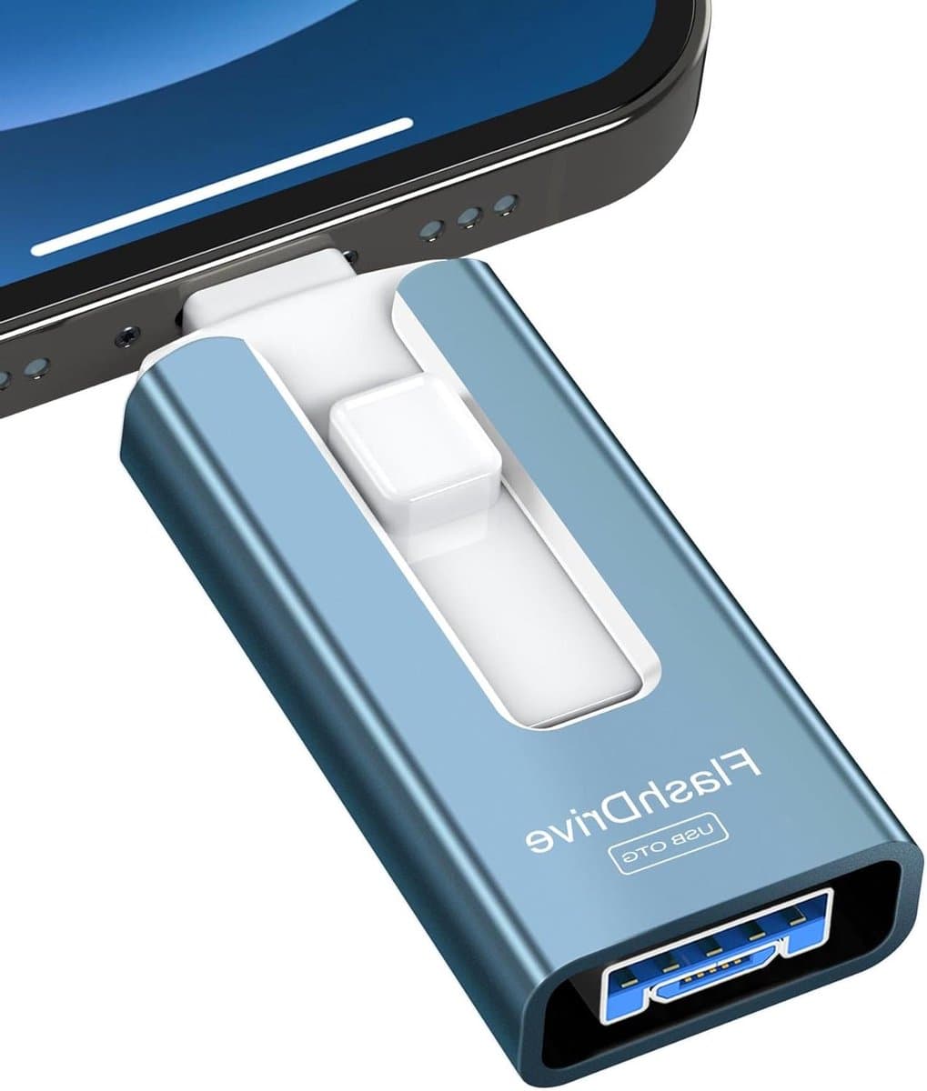 USB Flash Drive - Geheugenstick Telefoon - Foto Opslag - Snelle Data Transfer - 256GB - Blauw — afbeelding 1