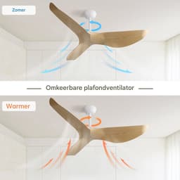Plafondventilator 52 inch Natuurlijke houttint - Met afstandsbediening (6 snelheden) - 4 ABS bladen - Stille DC motor - Zomer/Winter functie - Timer - Zonder verlichting — thumbnail 3