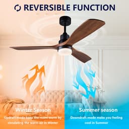 Ventilator Plafond Met Verlichting – 132 cm – Massief Hout en Metaal – Zwart en Donker Walnoot – Afstandsbediening, Dimbaar, 6 Snelheden — thumbnail 2