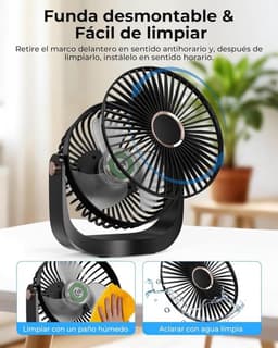 Solvix tafel ventilator geluidloos - Tafelfan met Nachtlamp - Zwart - Oplaadbare USB Fan - 5 Snelheden - Voor Thuis, Kantoor en Reis — thumbnail 5