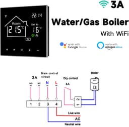 WiFi slimme thermostaat - Regelaar voor watergedragen vloerverwarming - Bediening op afstand via mobiele telefoon - Energiebesparende functie met één druk op de knop - LCD-touchscreen - Witte achtergrondverlichting - 3A — thumbnail 1