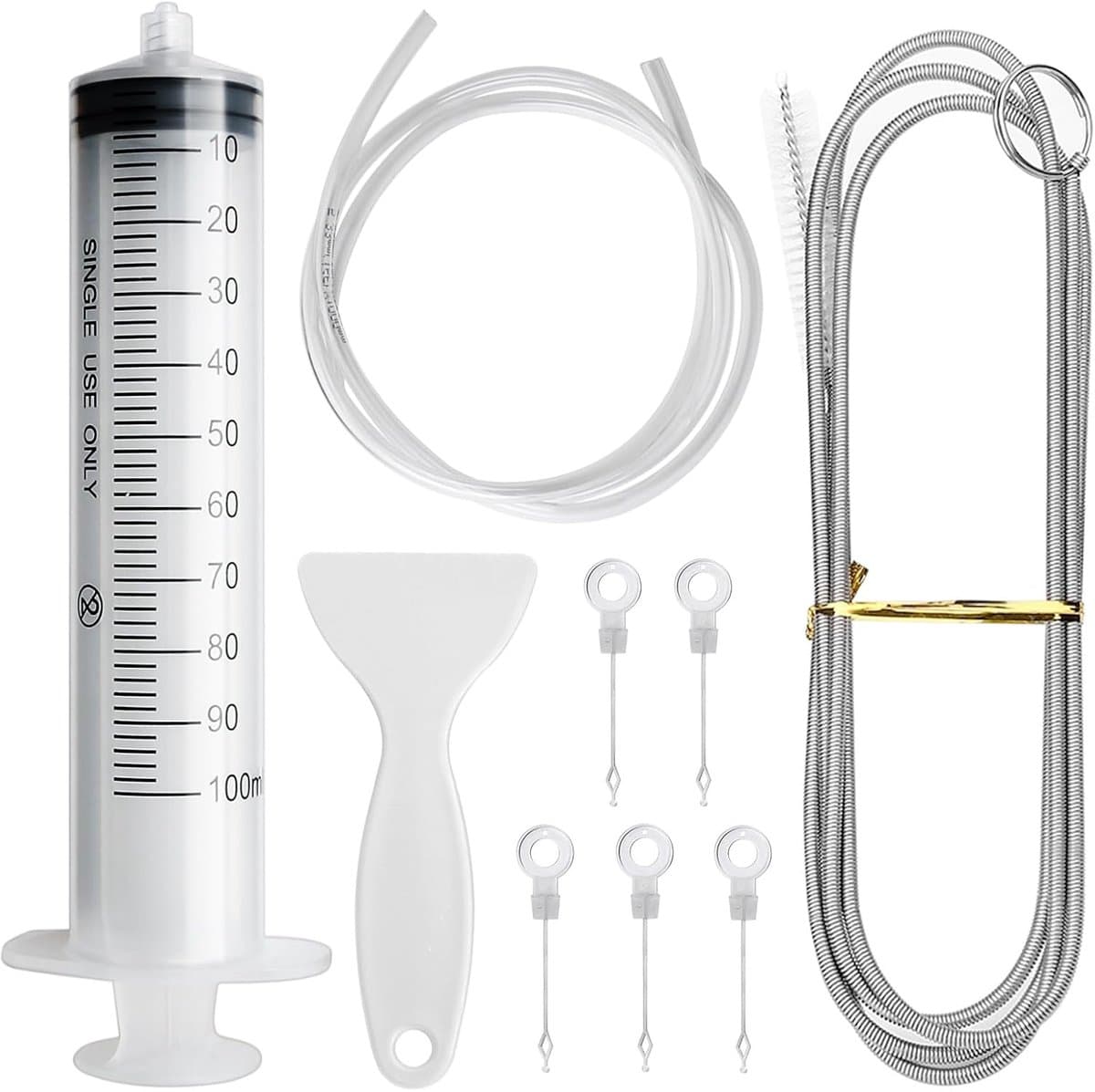 SnelShoppen - 9-delige Koelkast Reinigingsset - Flexibele Slangborstel, 100ml Spuit, Koelkast Afvoer Slang, Ontdooi Lepel, 5 Afvoerpluggen - Keuken Ac — afbeelding 1