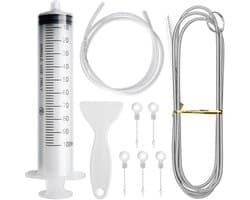 SnelShoppen - 9-delige Koelkast Reinigingsset - Flexibele Slangborstel, 100ml Spuit, Koelkast Afvoer Slang, Ontdooi Lepel, 5 Afvoerpluggen - Keuken Ac