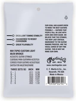 Martin MA175PK3 Snaren voor Akoestische Gitaar (11-52) Bronze, Custom Light 3-Pack — thumbnail 2