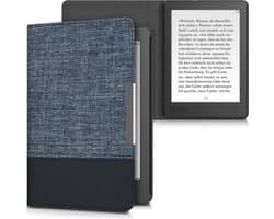 kwmobile hoes geschikt voor Kobo Aura Edition 2 - Canvas beschermhoes in donkerblauw / zwart - Voor e-reader -