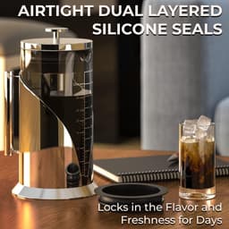 1L Cold Brew Coffee Maker - Luchtdichte Afsluiting - Snelle Zettijd - IJsthee en Koffieserver - Roestvrij Stalen IJskoffiemaker - Koffiepers - Glazen IJskoffiekan — thumbnail 5