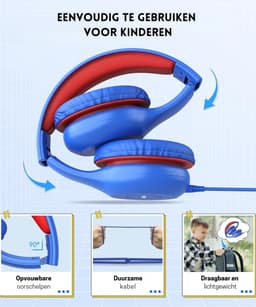 Intelectro Koptelefoon voor Kinderen - Veiligheid en Plezier in Eén! - Hoogwaardige Stereogeluid - Comfortabele Draagervaring - HD Microfoon - Volumeregeling - Brede Compatibiliteit en Audio Delen - Blauw/Rood - Levering Sneller dan Aangegeven! — thumbnail 5