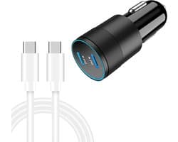 Autolader met 2X USB-C Poort 40W Snellader + USB-C kabel - Auto telefoon oplader - sigarettenaansteker - universeel - zwart