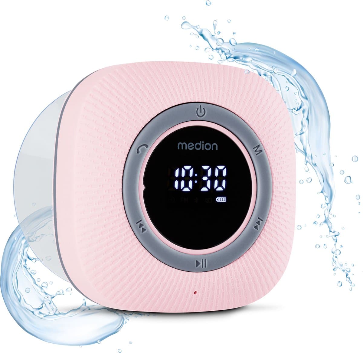 MEDION S66884 Douche radio met Bluetooth (Badkamerradio, FM radio, zuignap, LED display, IPX6 waterproof, geïntegreerde oplaadbare batterij, MD43884) roze — afbeelding 1