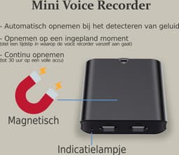 Mini Voice Recorder - 29x29x8mm - Magnetisch - Automatisch opnemen d.m.v. geluids-detectie - Geluidsopnames plannen - 8GB - Accuduur 30 uur! — thumbnail 2