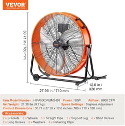 Industriële Ventilator - Werkplaats Ventilator - Lucht Circulatie - Traploos Regelbaar - 60 cm - Oranje — thumbnail 1