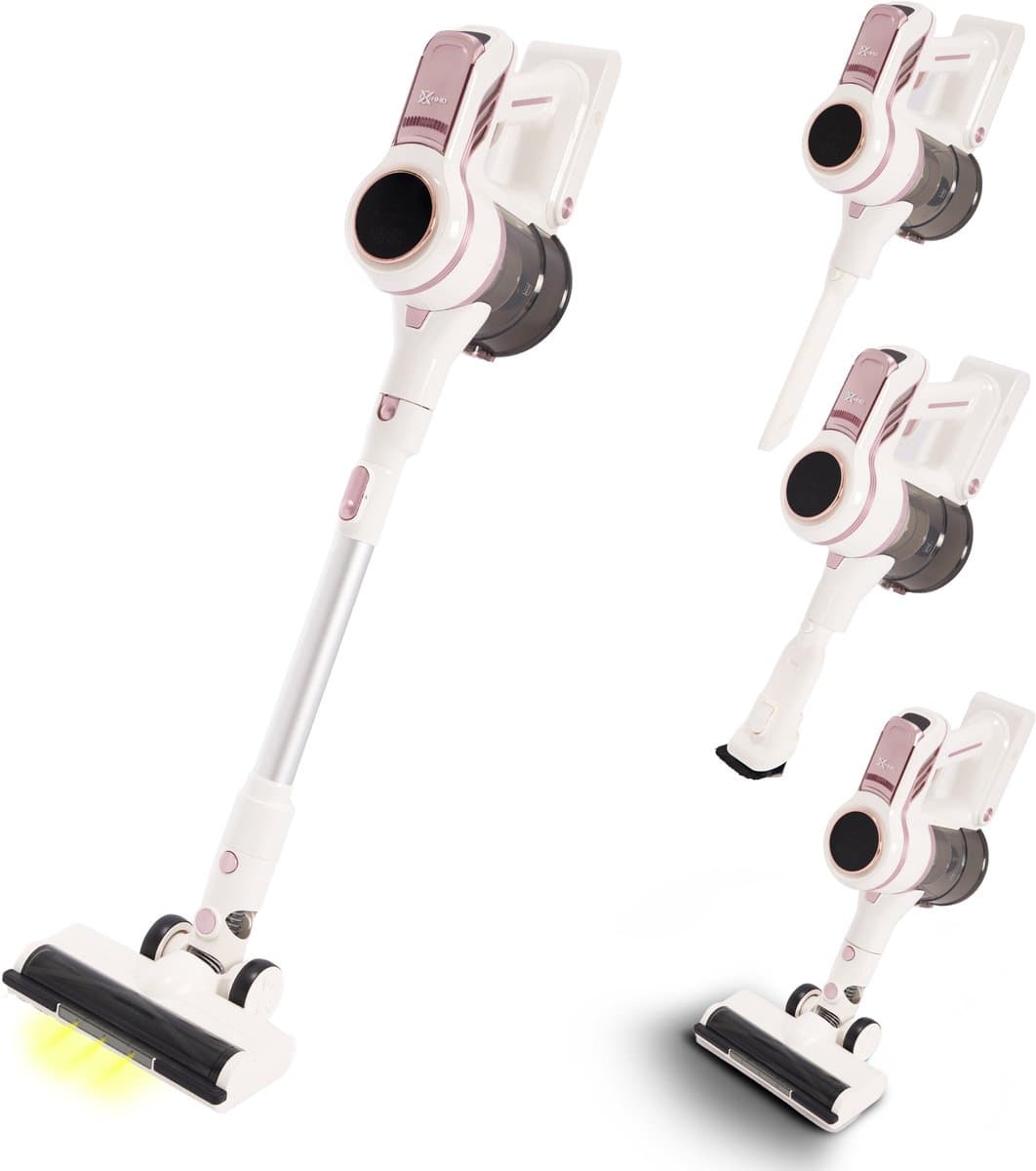 VANJOOL® Steelstofzuiger Draadloos – 120W Krachtige Accu Stofzuiger – 2-in-1 Kruimeldief – 9 kPa Zuigkracht – Zakloos – Inclusief 3 Opzetstukken – CleanDetect Technologie – Wit / Roze — afbeelding 1