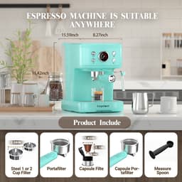 Volautomatische koffiemachines 2-in-1 ontwerp Espressomachine - 20 Bar - Capsule & Koffiepoeder Compatibel - ingebouwde melkschuimerMelkschuim - Blauw — thumbnail 2