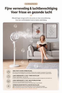 Ventilator – Staande ventilator – Tafelventilator – Luchtbevochtigende ventilator met afstandsbediening – Verkoelende nevel – 4 snelheidsstanden – In hoogte verstelbaar – Timer – Zwart — thumbnail 4