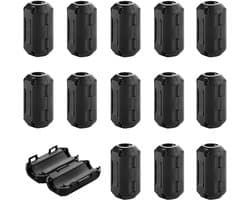 14-delige set zwarte ferrietkernringen voor RFI EMI ruisonderdrukking, kabelclips en hoge frequentiefilter (9mm binnen diameter)