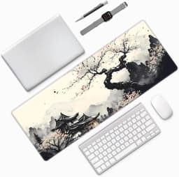 Lange gaming muismat - Groot waterdicht gaming muismat - Versterkte omzoomde randen - Antislip bureaumat voor thuis en kantoor - Verbetert uw bureau-ervaring - 31,5 x 11,8 inch - Inktverf stijl — thumbnail 5